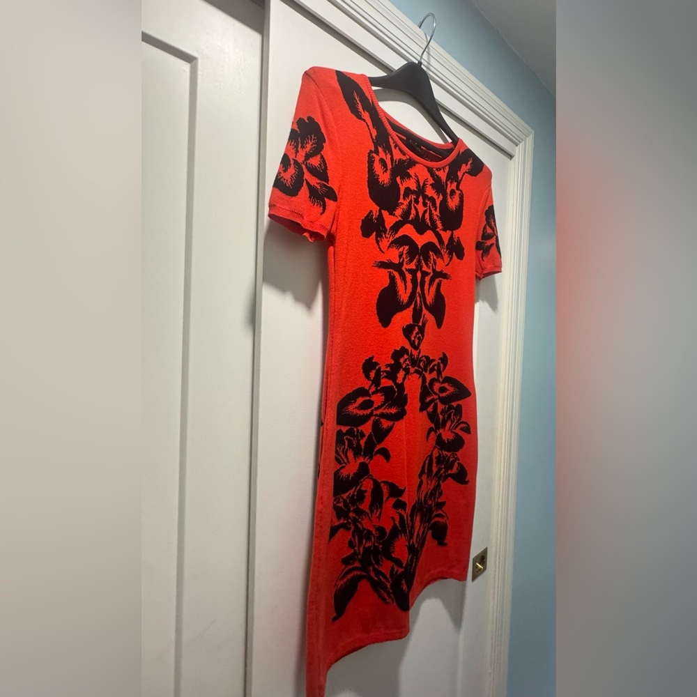 Alexander McQueen Burnt Orange and Black Floral Knit Mini Dress NWOT